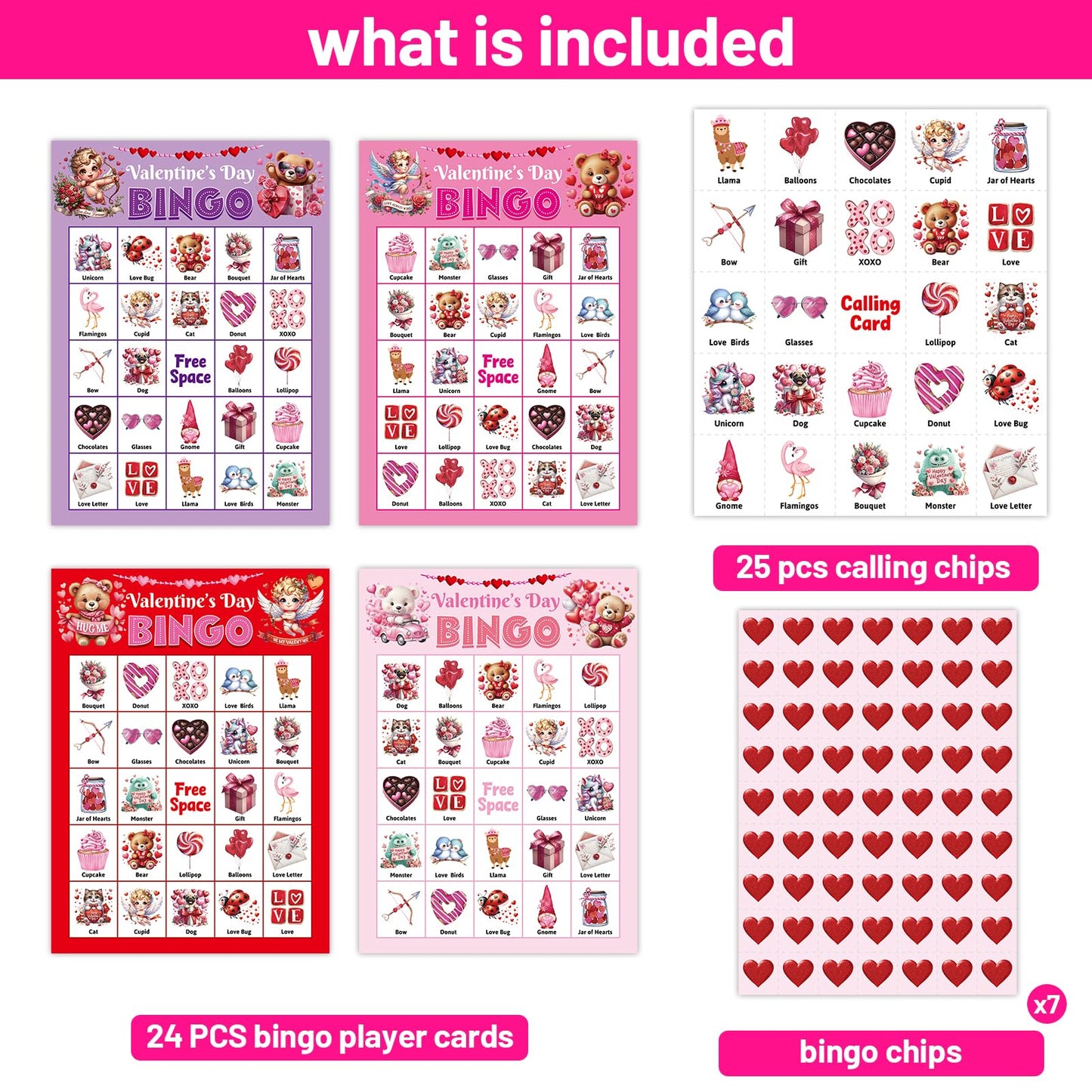 Ceiba Tree Valentines Day Bingo Cards — 24 Players, 7x5 Inch, Classroom & Party Fun