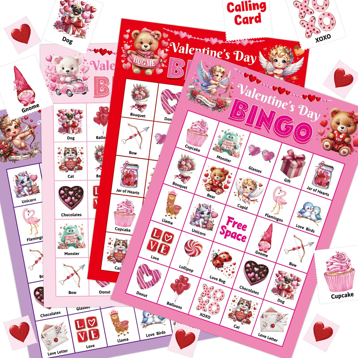 Ceiba Tree Valentines Day Bingo Cards — 24 Players, 7x5 Inch, Classroom & Party Fun