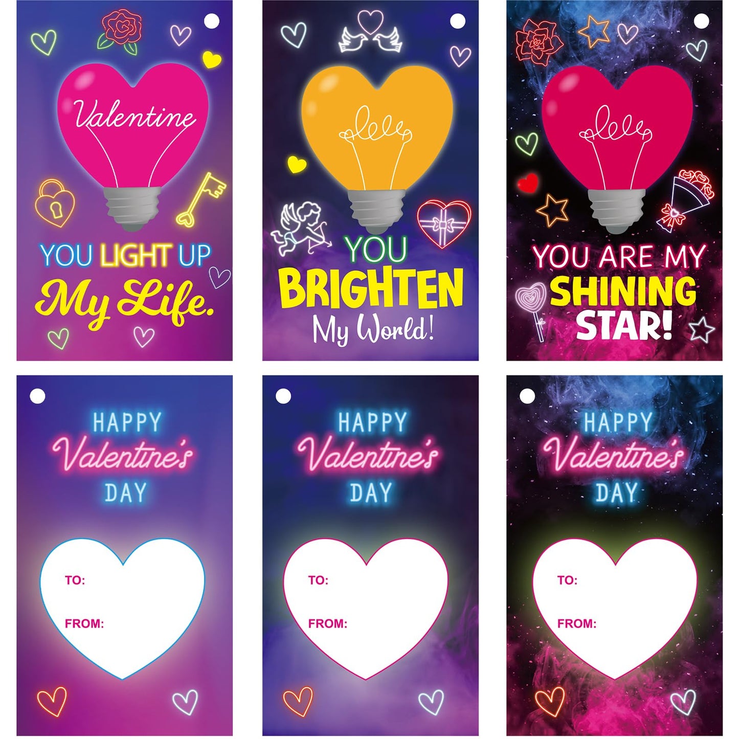 Ceiba Tree Valentines Glow Sticks Cards – 24 Pack for School Classroom Gifts