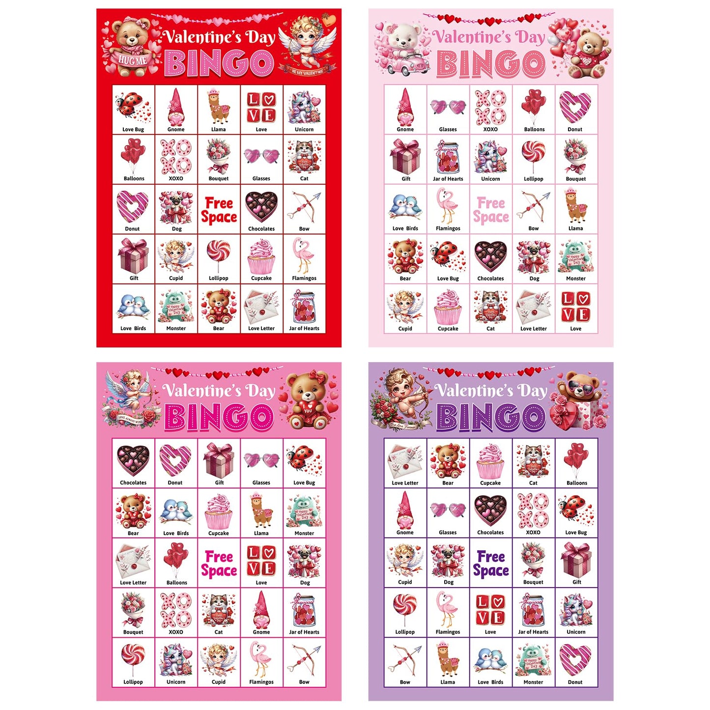 Ceiba Tree Valentines Day Bingo Cards — 24 Players, 7x5 Inch, Classroom & Party Fun