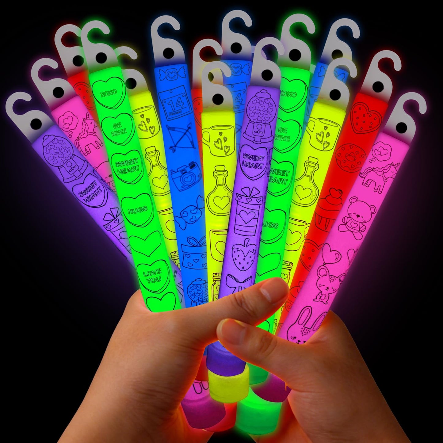 Ceiba Tree Valentines Glow Sticks Cards – 24 Pack for School Classroom Gifts