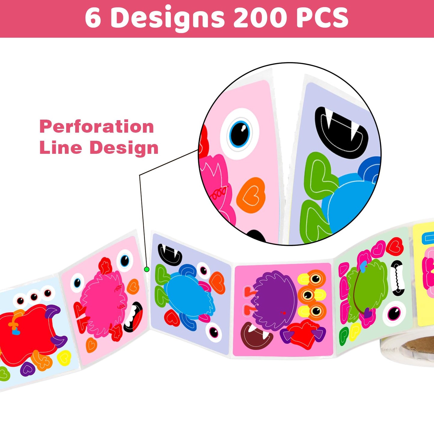 Ceiba Tree Valentines Day Monster Stickers – Make Your Own Monster Scene Roll (200 pcs)
