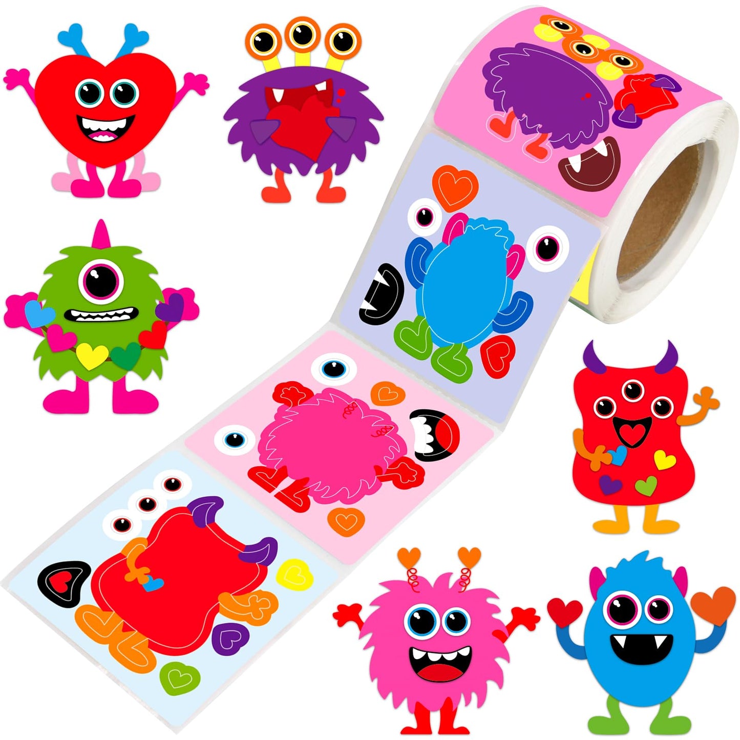 Ceiba Tree Valentines Day Monster Stickers – Make Your Own Monster Scene Roll (200 pcs)