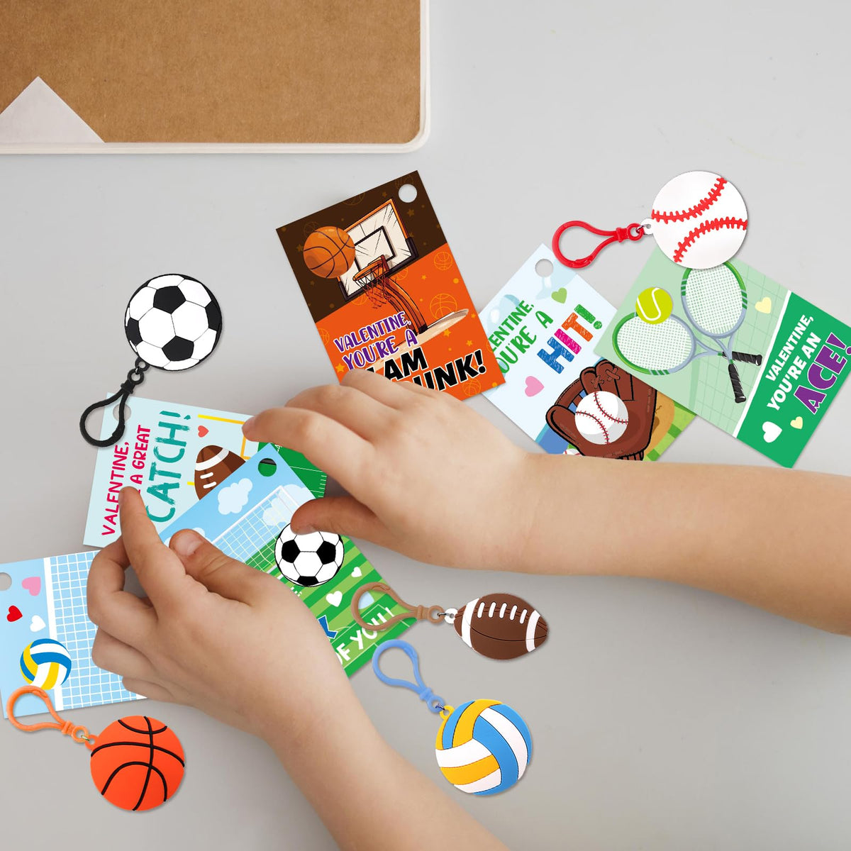 Ceiba Tree 30-Pack Sports Valentines Cards with Key Chains – Classroom Favors