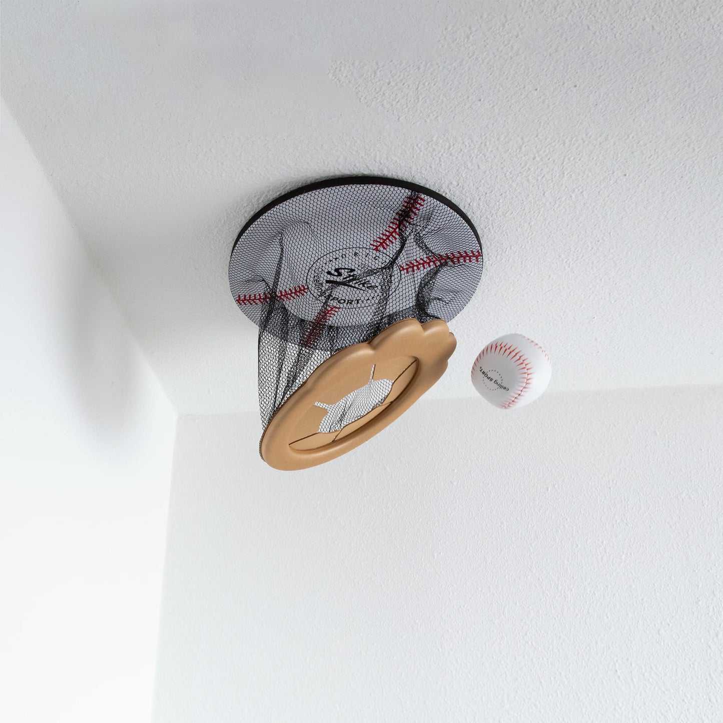 Ceiling Strike Indoor Ceiling Baseball Toy Set by CEILING SPORT – Soft Backboard, Net, Mitt & Plush Balls (Gift Set)