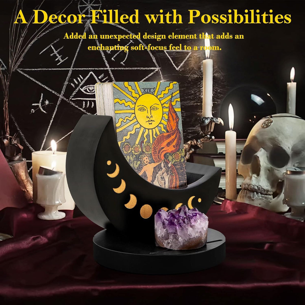 Ceiner Tarot Deck Display Box with Moon Phase Stand – Wood Altar Organizer