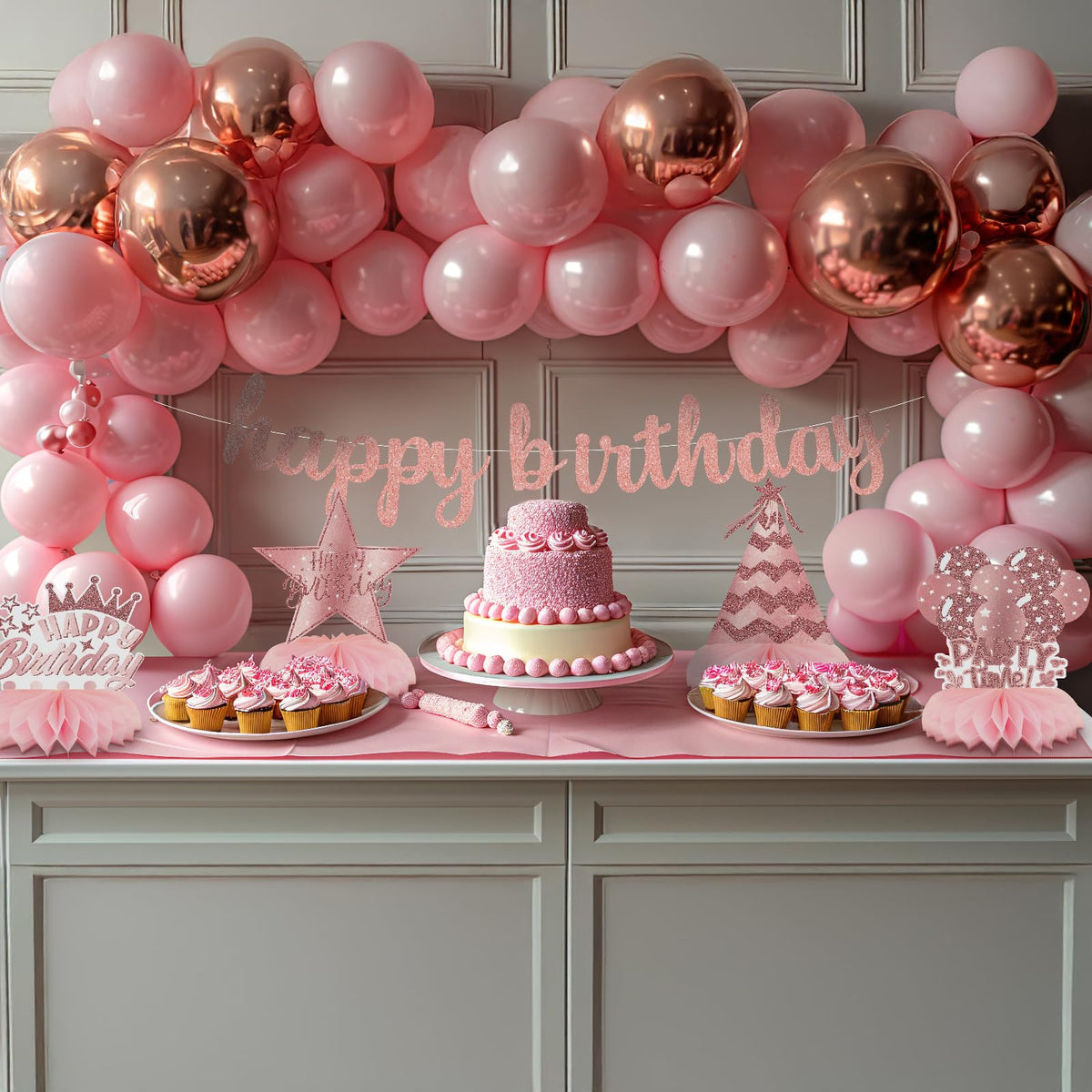 Celee Pink Rose Gold Honeycomb Party Decorations | 12Pcs Table Toppers & Birthday Decor for Women