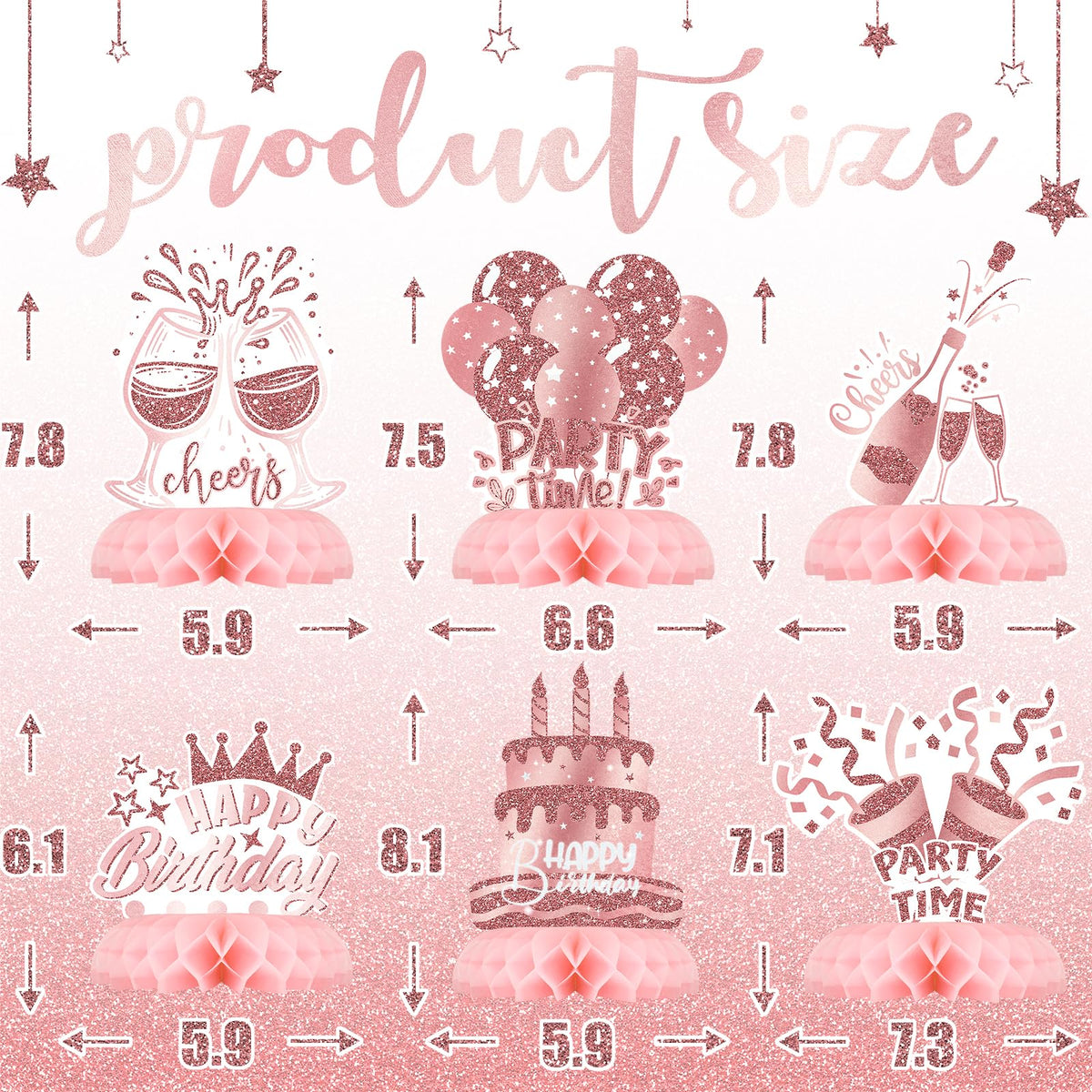 Celee Pink Rose Gold Honeycomb Party Decorations | 12Pcs Table Toppers & Birthday Decor for Women