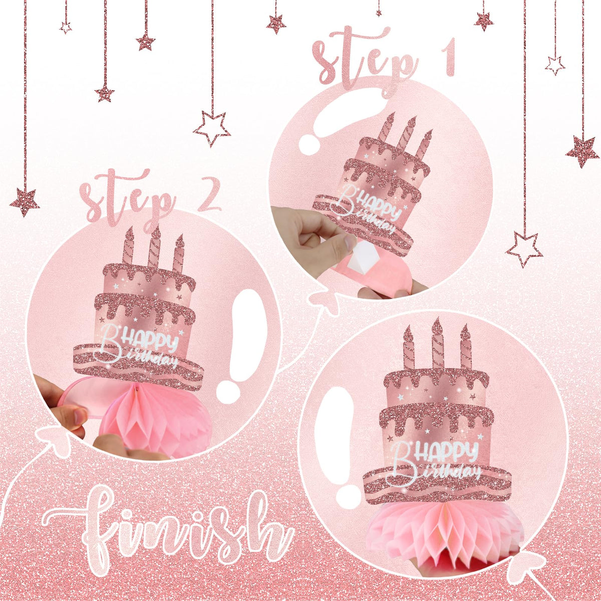 Celee Pink Rose Gold Honeycomb Party Decorations | 12Pcs Table Toppers & Birthday Decor for Women