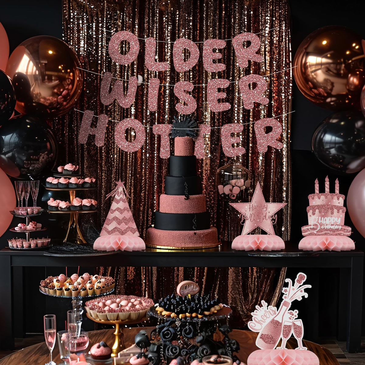 Celee Pink Rose Gold Honeycomb Party Decorations | 12Pcs Table Toppers & Birthday Decor for Women