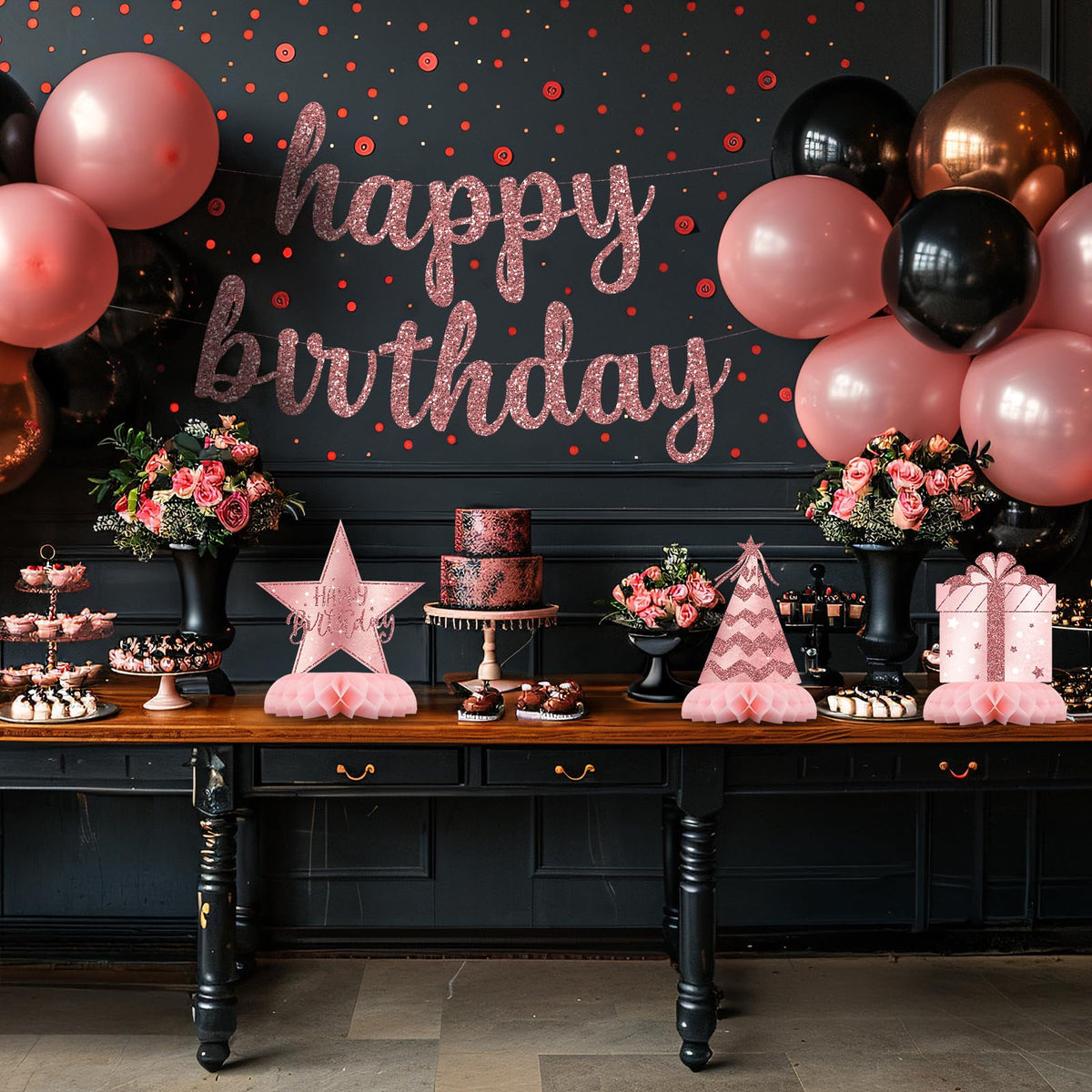 Celee Pink Rose Gold Honeycomb Party Decorations | 12Pcs Table Toppers & Birthday Decor for Women