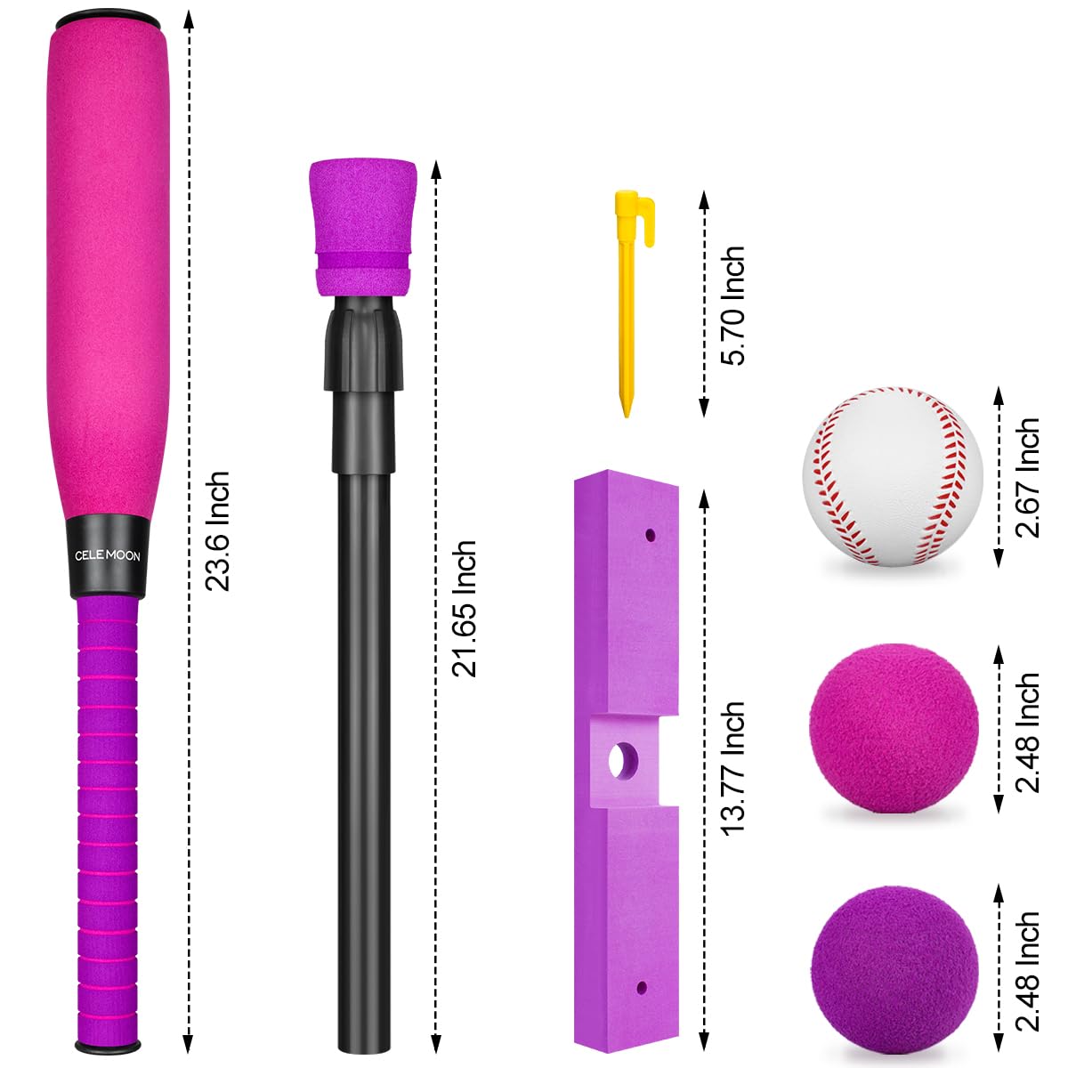 CeleMoon Adjustable Foam T Ball Set for Kids – 8 Balls Included (Pink)