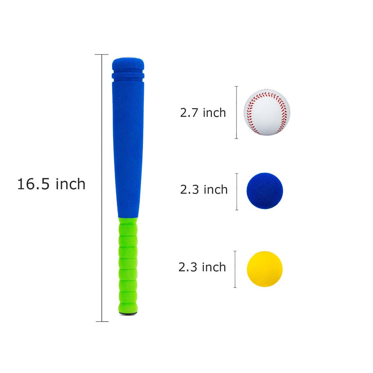CeleMoon 16.5 Inch Mini Soft Foam Baseball Bat Toy Set with 6 Balls – Indoor/Outdoor Play for Ages 3-4 (Blue)