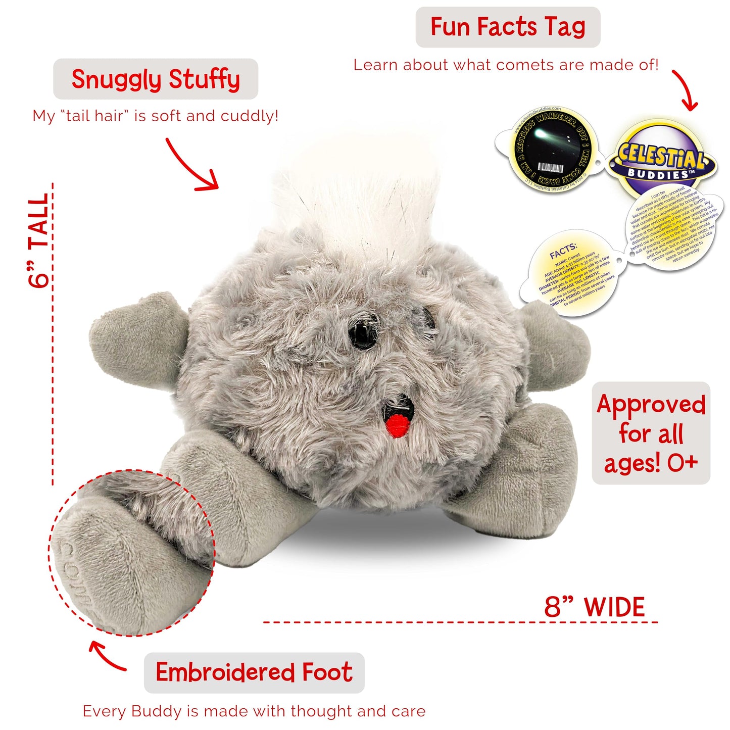 Celestial Buddies Comet Buddy – 8" Plush with Embroidered Features | STEM Learning Toy for Kids
