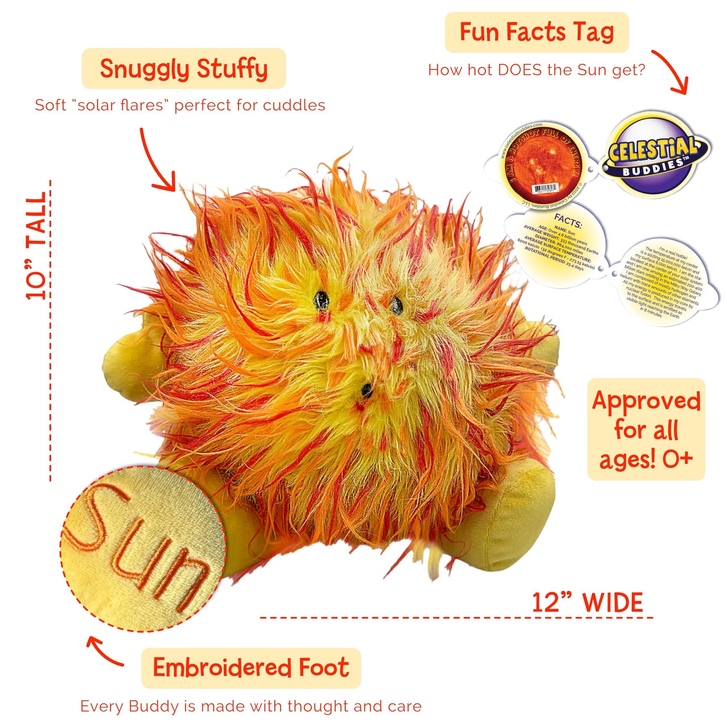 Celestial Buddies Sun Buddy | 12-inch Soft Plush Sun Toy for Kids | Educational STEM Gift & Classroom Decor