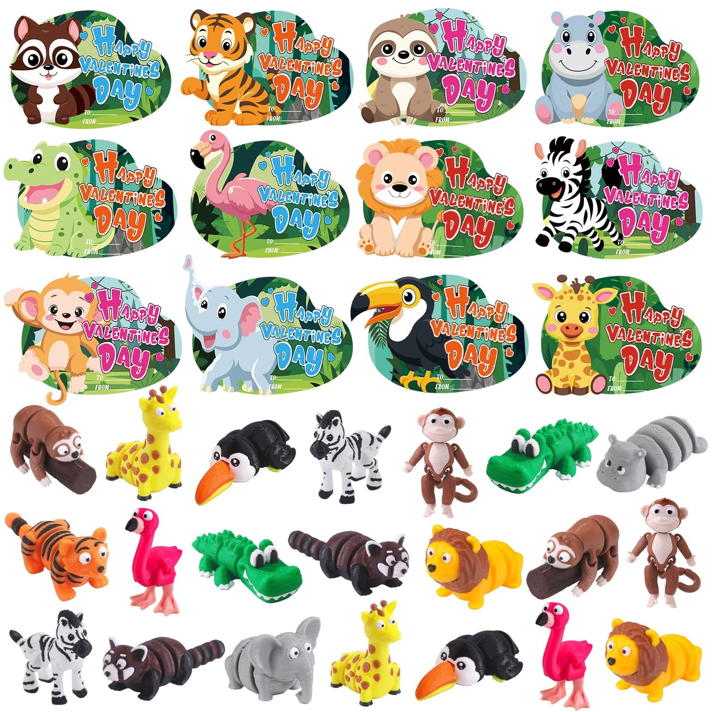 Celltestria 24Pcs Valentines 3D Printed Forest Animals — Cards, Party Favors & Kids' Toys