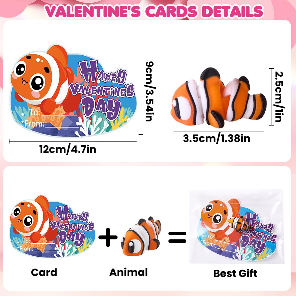 Celltestria 24Pcs Valentines Day Gift Set – 3D Ocean Animal Figurines with Cards for Kids