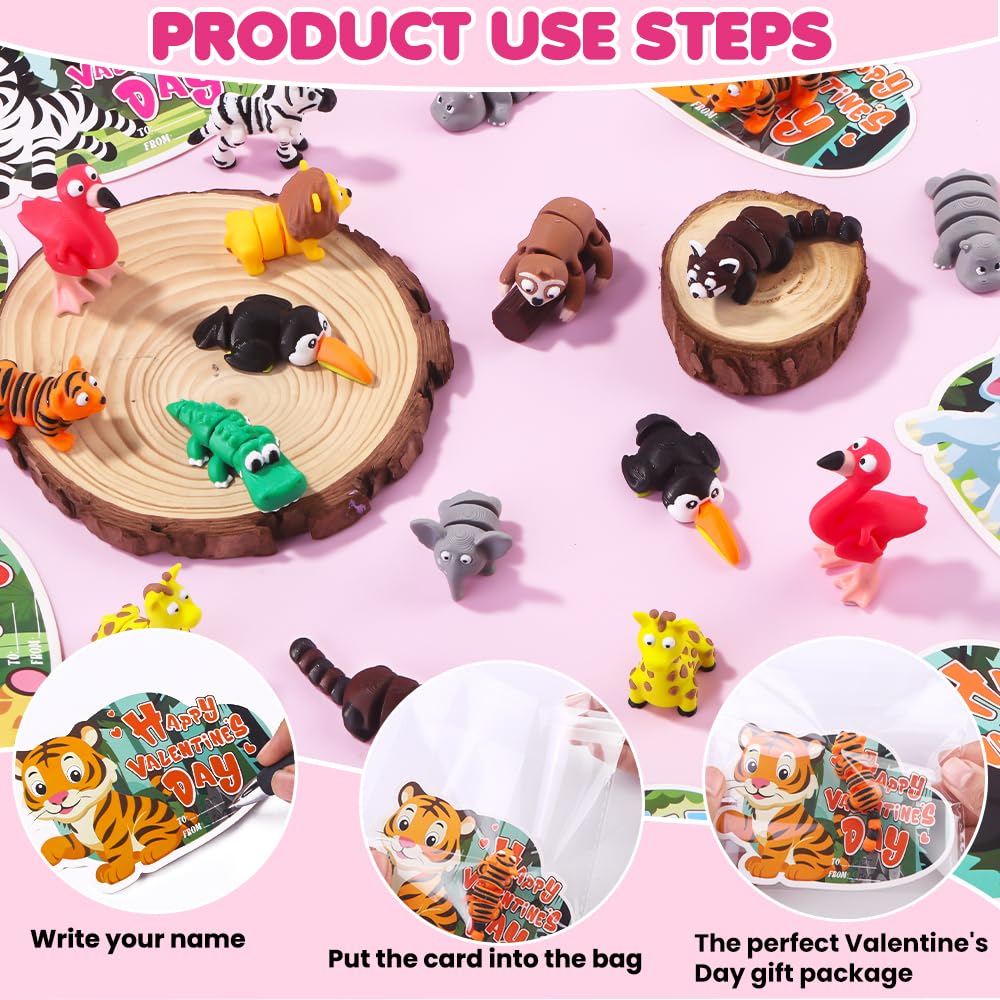 Celltestria 24Pcs Valentines 3D Printed Forest Animals — Cards, Party Favors & Kids' Toys