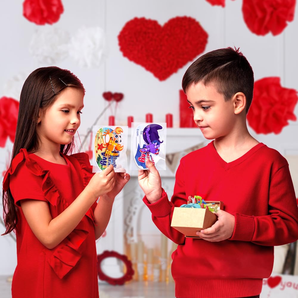 Celltestria 30pcs Valentines Ocean Building Blocks – Marine Animals, Cards, and Party Favors