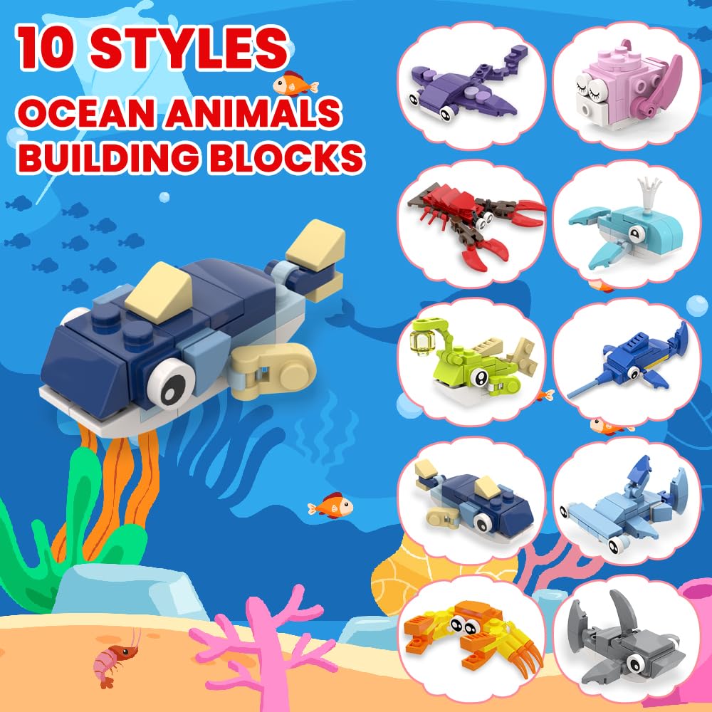 Celltestria 30pcs Valentines Ocean Building Blocks – Marine Animals, Cards, and Party Favors