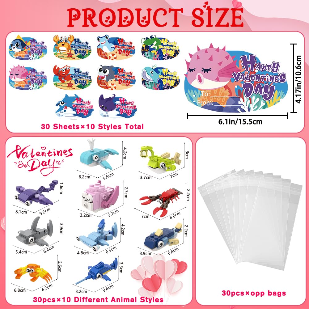 Celltestria 30pcs Valentines Ocean Building Blocks – Marine Animals, Cards, and Party Favors