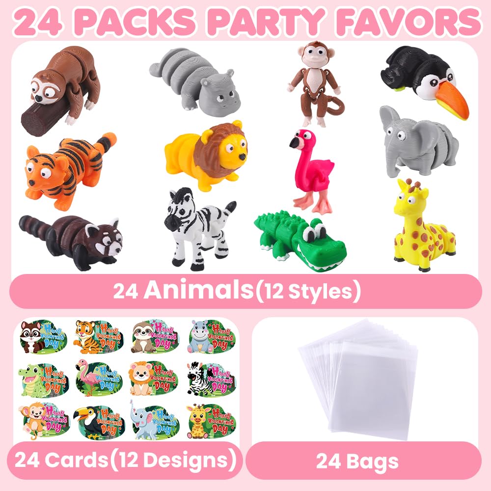 Celltestria 24Pcs Valentines 3D Printed Forest Animals — Cards, Party Favors & Kids' Toys