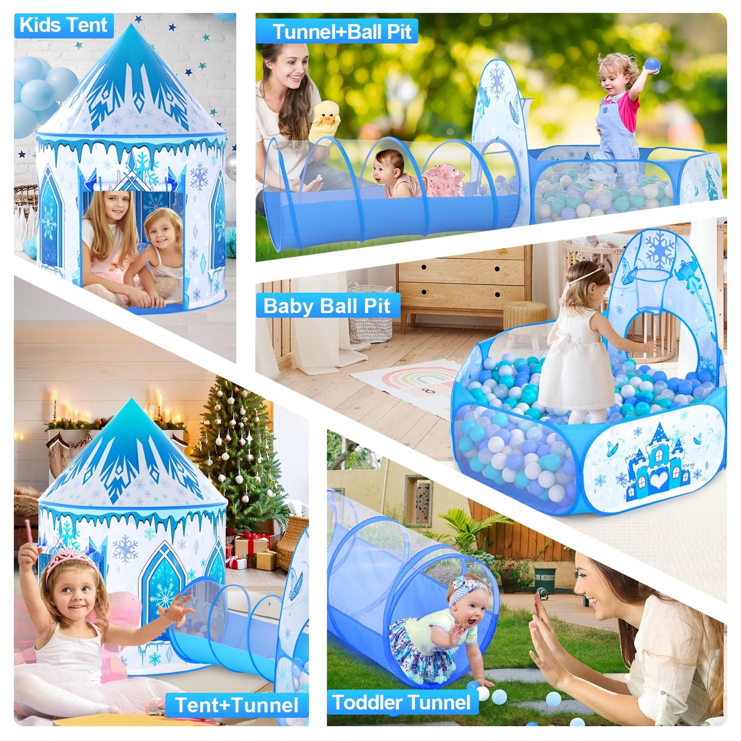 Celontry 3-in-1 Frozen Play Tent for Girls – Pop-Up Playhouse, Ball Pit & Tunnel