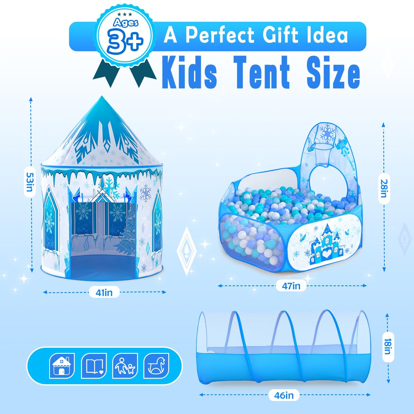 Celontry 3-in-1 Frozen Play Tent for Girls – Pop-Up Playhouse, Ball Pit & Tunnel