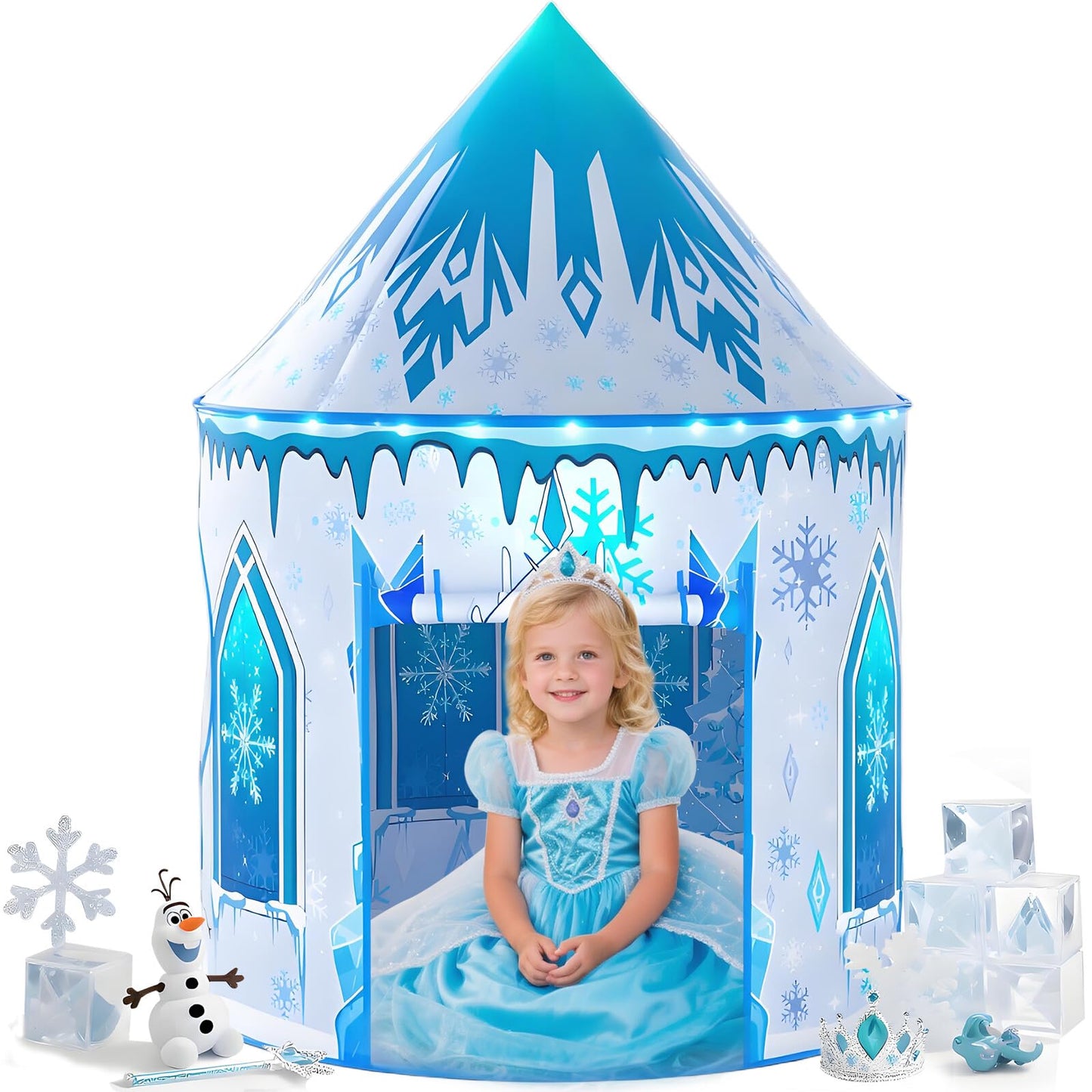 Celontry Girls Frozen Play Tent - Pop Up Blue Castle Playhouse for Kids | Indoor & Outdoor Toddler Toy Gift