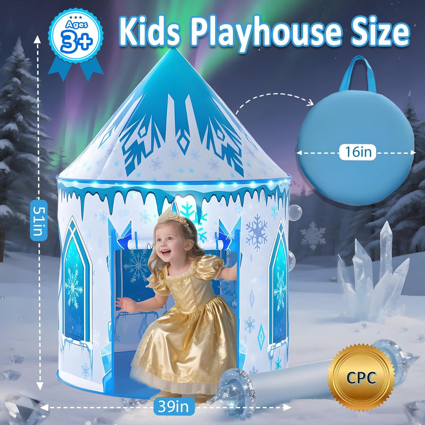 Celontry Girls Frozen Play Tent - Pop Up Blue Castle Playhouse for Kids | Indoor & Outdoor Toddler Toy Gift