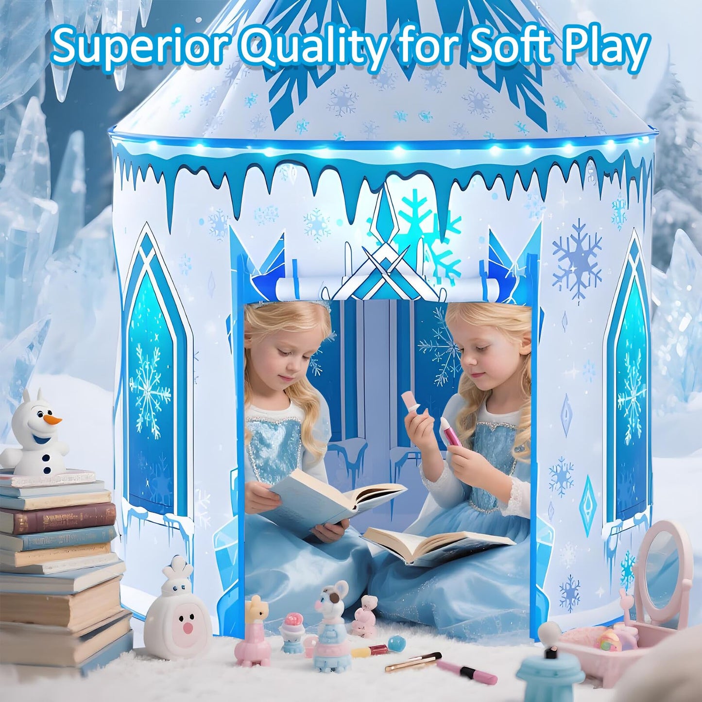 Celontry Girls Frozen Play Tent - Pop Up Blue Castle Playhouse for Kids | Indoor & Outdoor Toddler Toy Gift