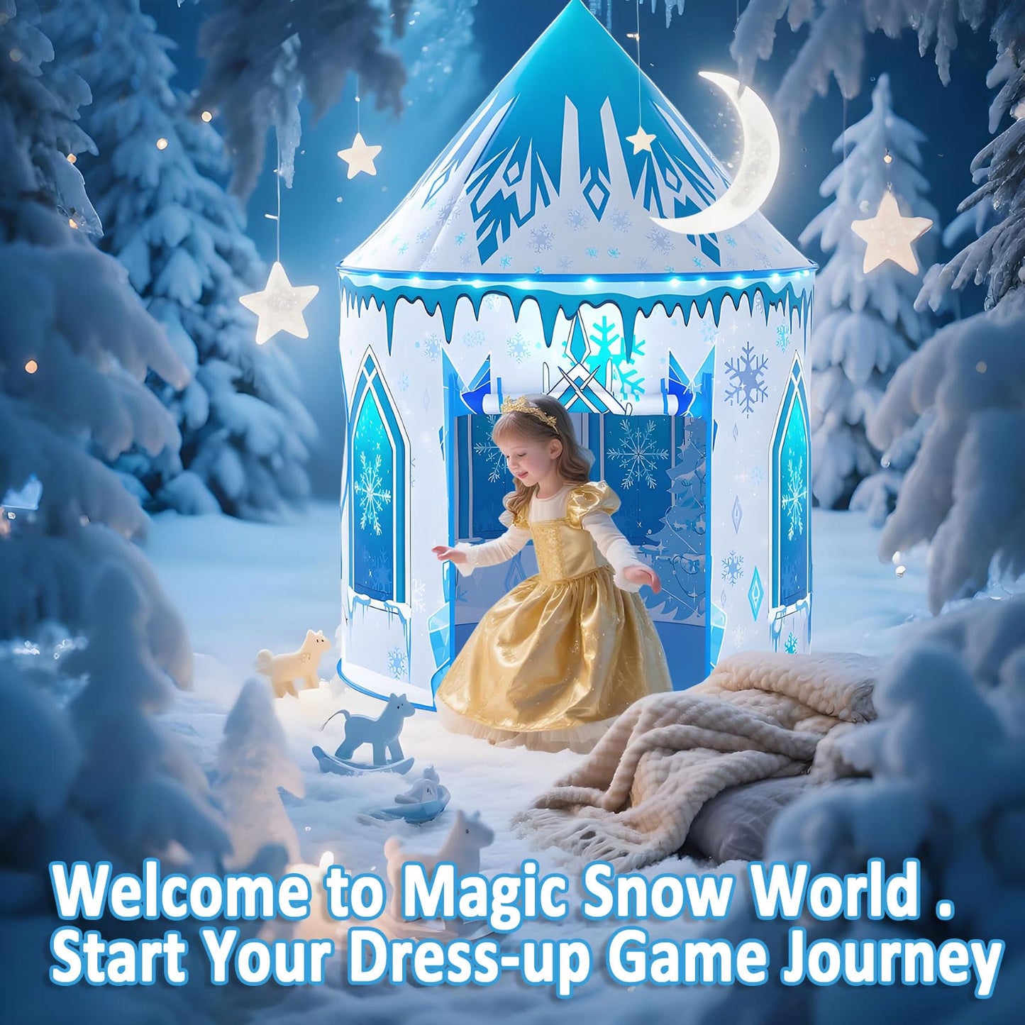 Celontry Girls Frozen Play Tent - Pop Up Blue Castle Playhouse for Kids | Indoor & Outdoor Toddler Toy Gift