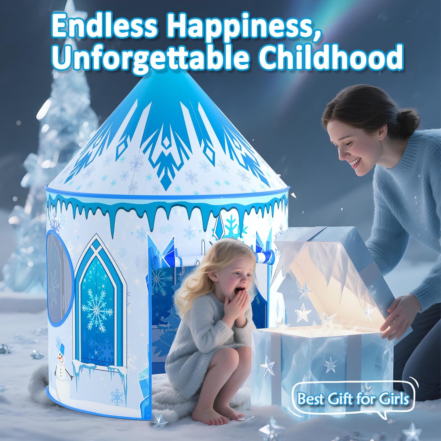 Celontry Girls Frozen Play Tent - Pop Up Blue Castle Playhouse for Kids | Indoor & Outdoor Toddler Toy Gift