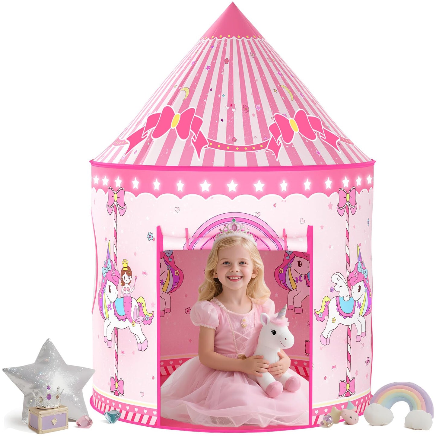 Celontry Girls Princess Play Tent - Pink Pop-Up Castle Playhouse for Kids (Indoor & Outdoor)