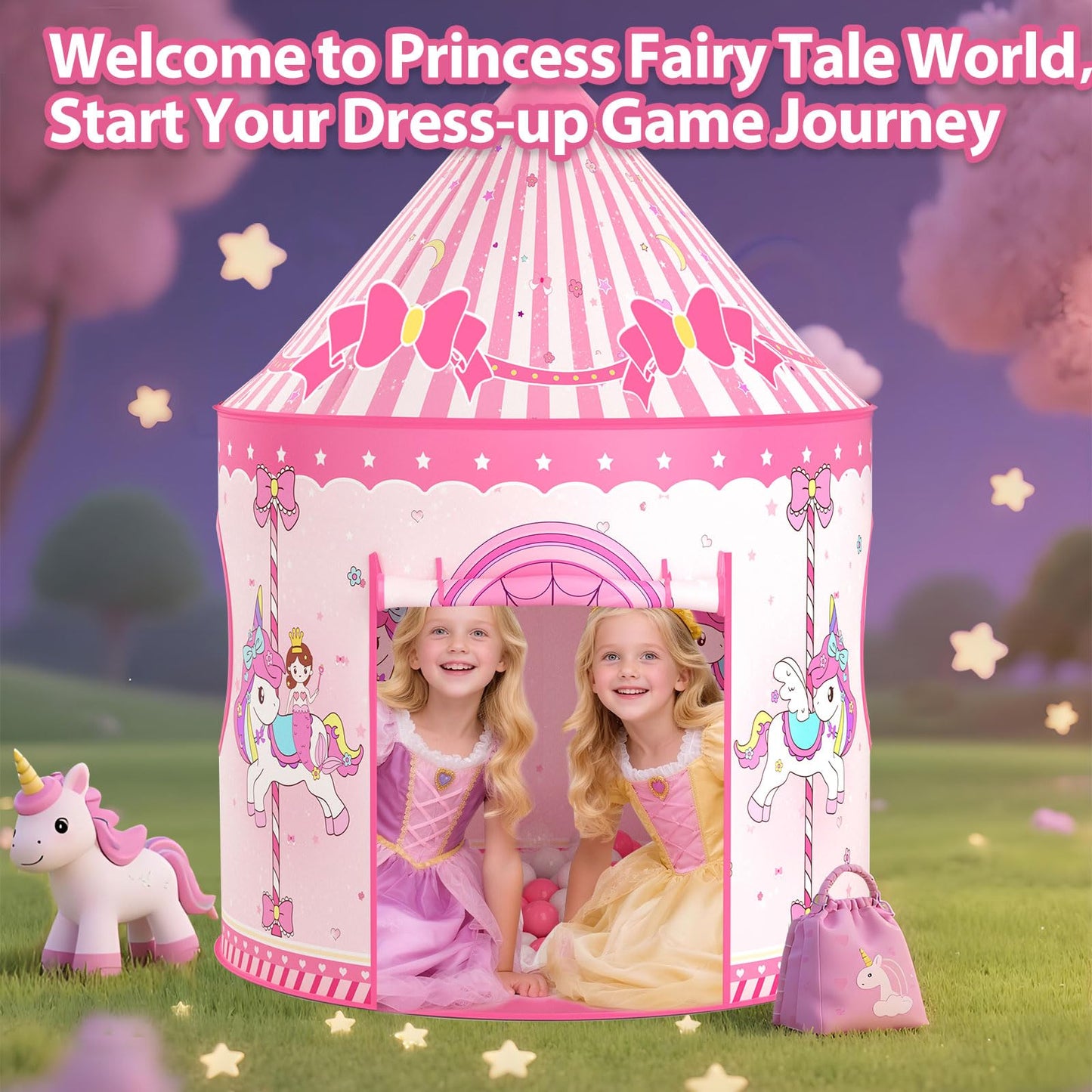 Celontry Girls Princess Play Tent - Pink Pop-Up Castle Playhouse for Kids (Indoor & Outdoor)