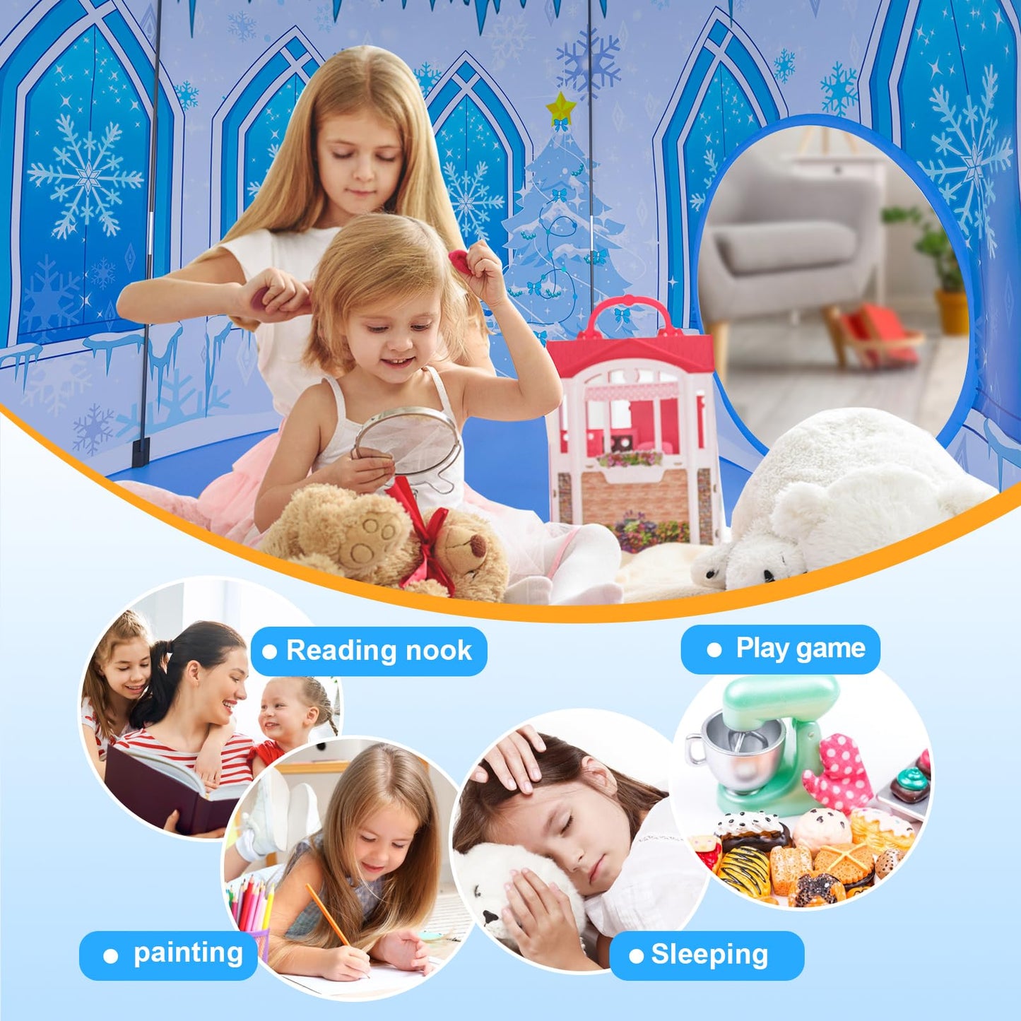 Celontry 3-in-1 Frozen Play Tent for Girls – Pop-Up Playhouse, Ball Pit & Tunnel