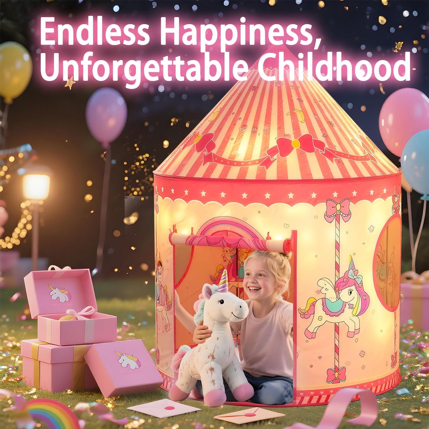 Celontry Girls Princess Play Tent - Pink Pop-Up Castle Playhouse for Kids (Indoor & Outdoor)