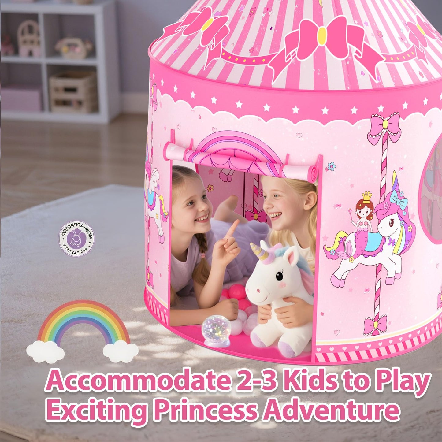 Celontry Girls Princess Play Tent - Pink Pop-Up Castle Playhouse for Kids (Indoor & Outdoor)