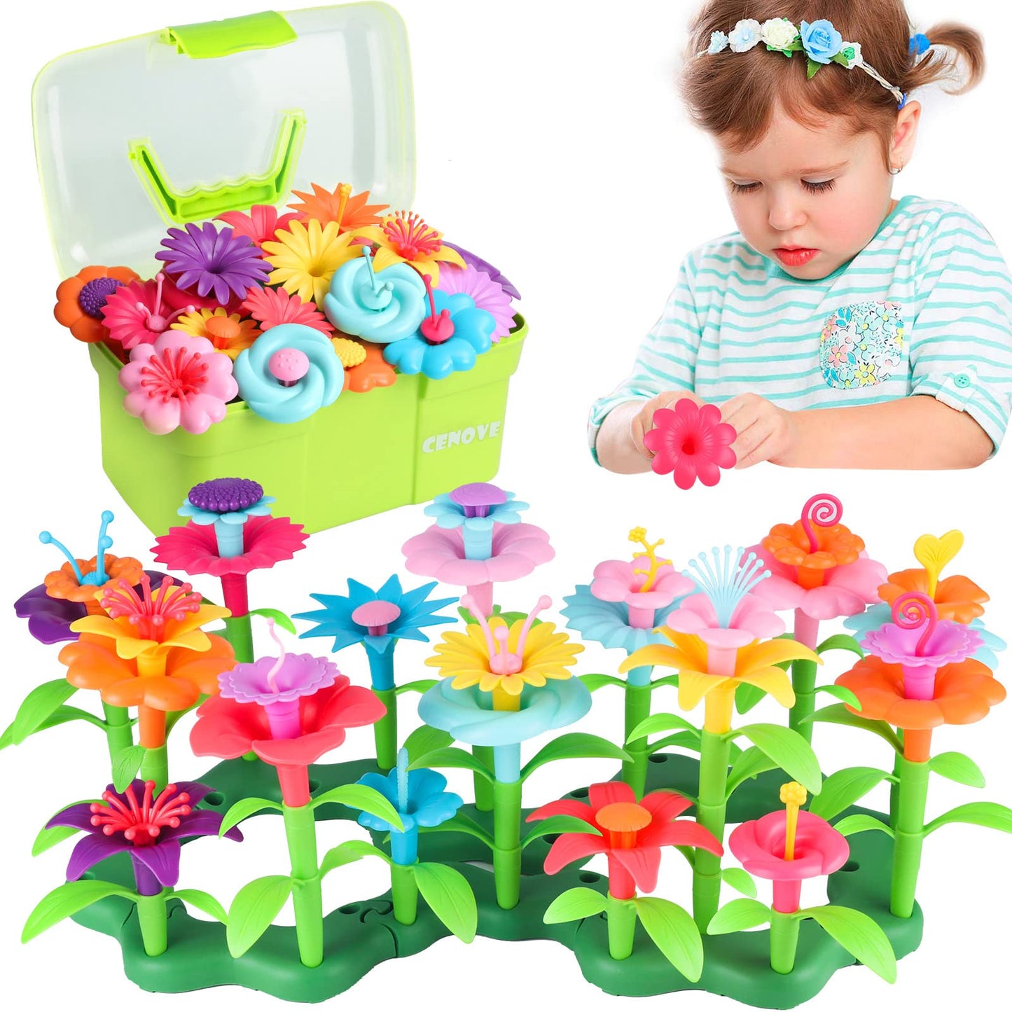 CENOVE Flower Garden Building Toy for Toddlers | STEM Educational Gift with Storage Box (Age 3+)