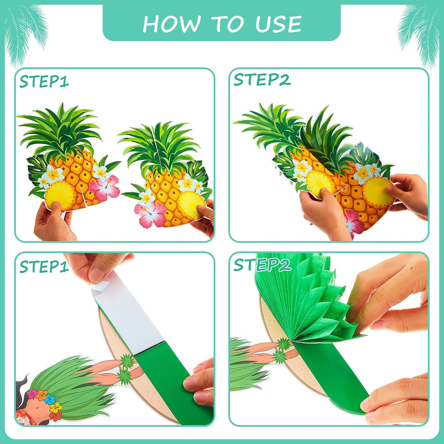Censen 10 Pcs Hawaiian Luau Party Decorations | Tiki Honeycomb Centerpieces & Tropical Cards