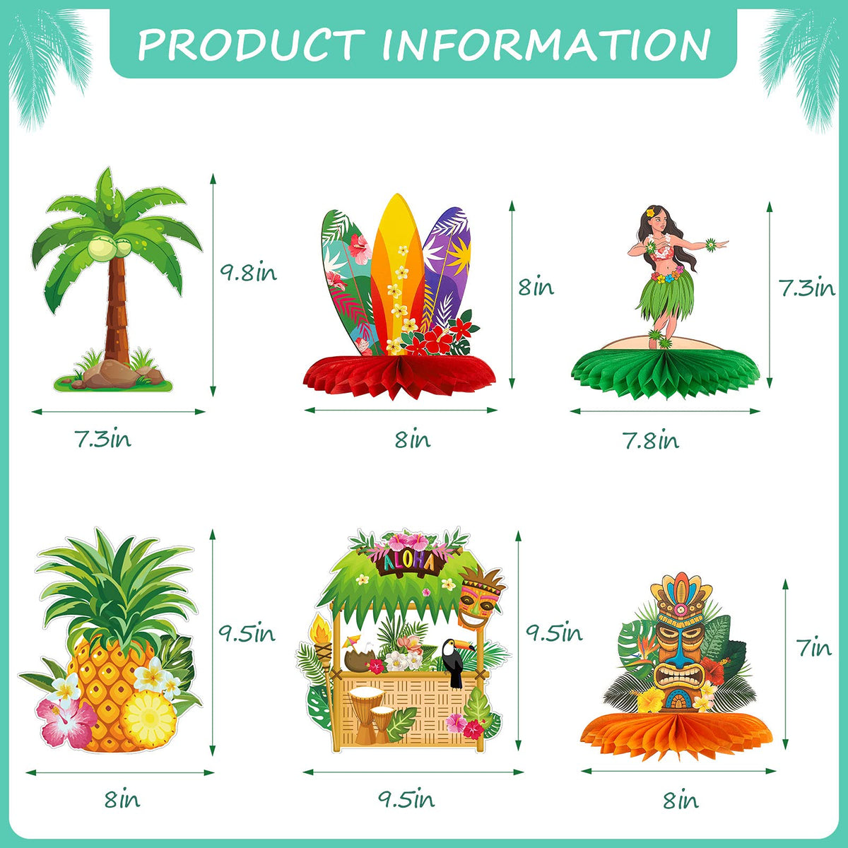 Censen 10 Pcs Hawaiian Luau Party Decorations | Tiki Honeycomb Centerpieces & Tropical Cards