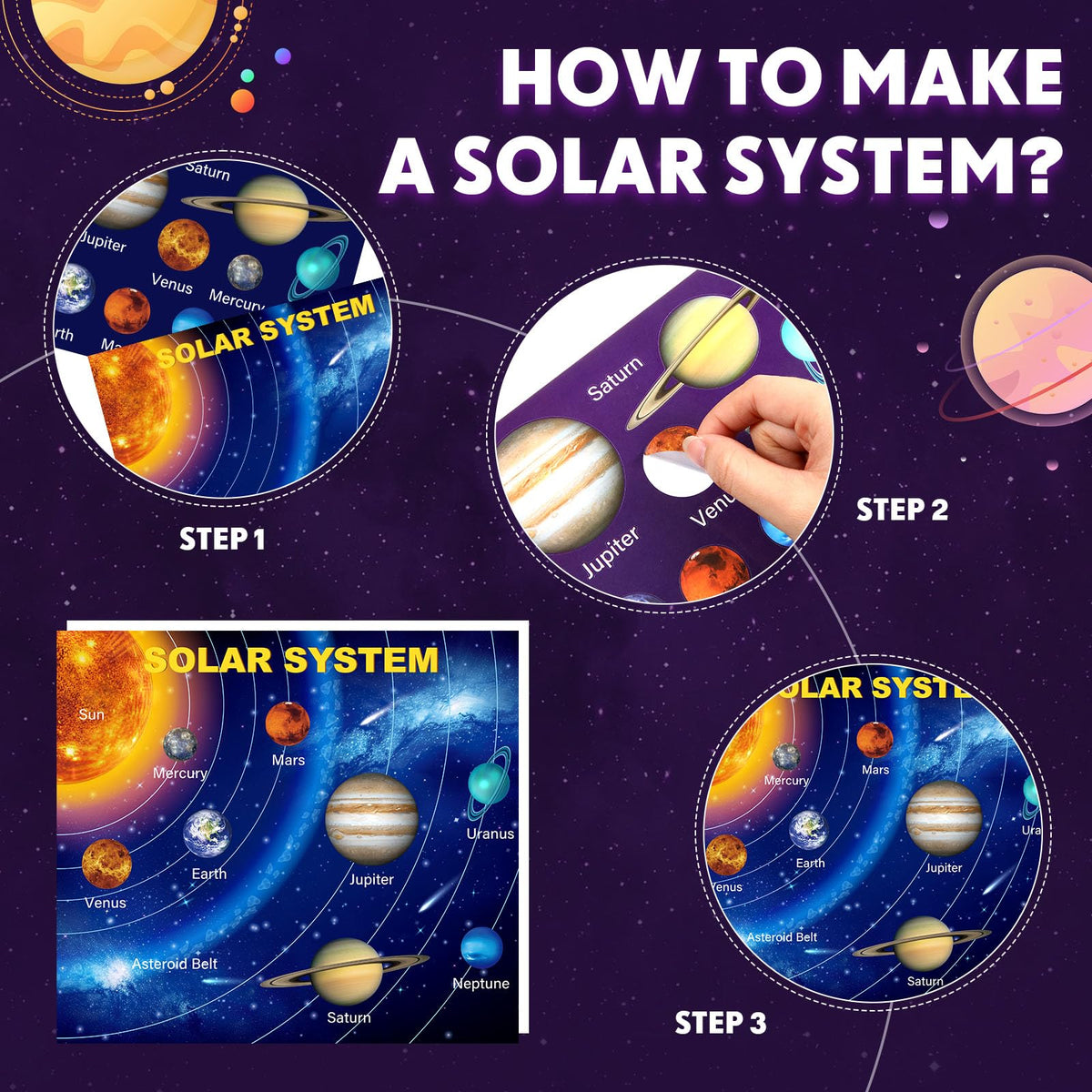 Censen 24-Set Planet Craft Kit: Waterproof Space Stickers for DIY Crafts, Rewards & Activities