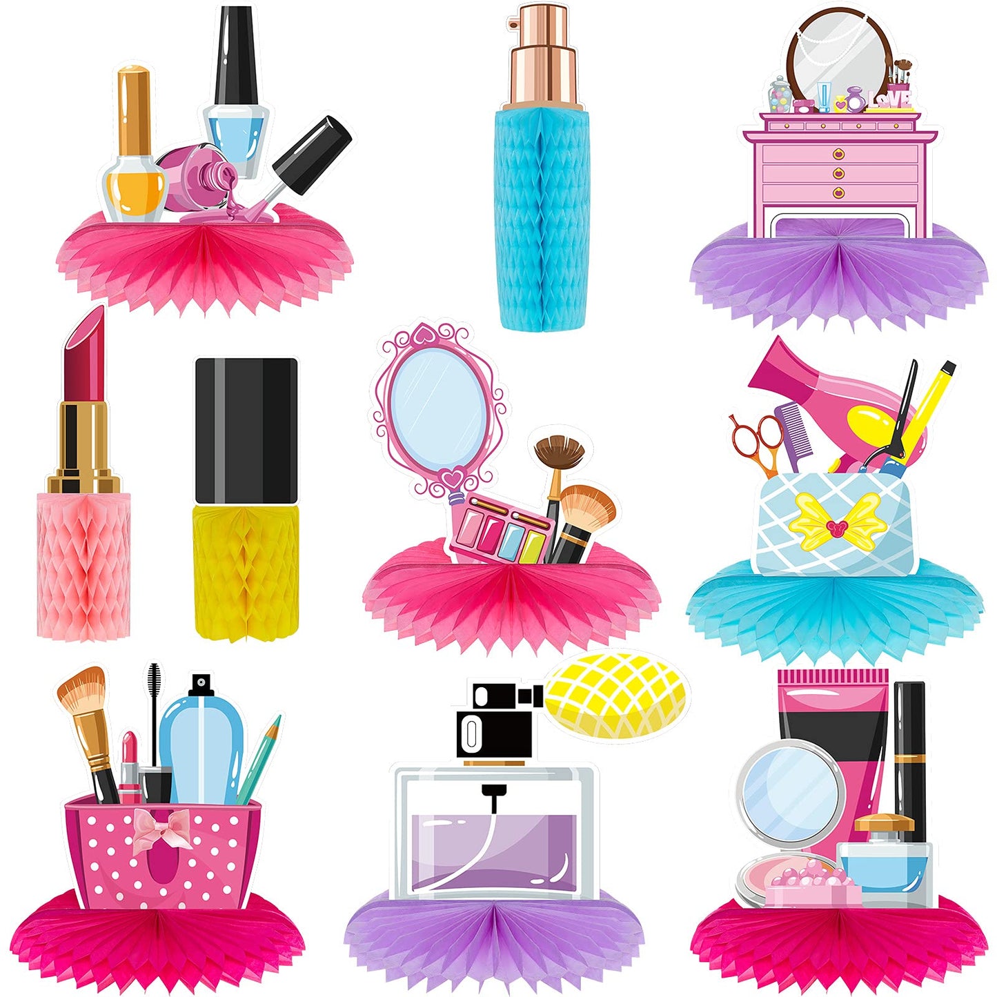 Censen 10-Piece Spa Party Decorations – Honeycomb Centerpieces for Nails, Perfume & Lipstick Theme