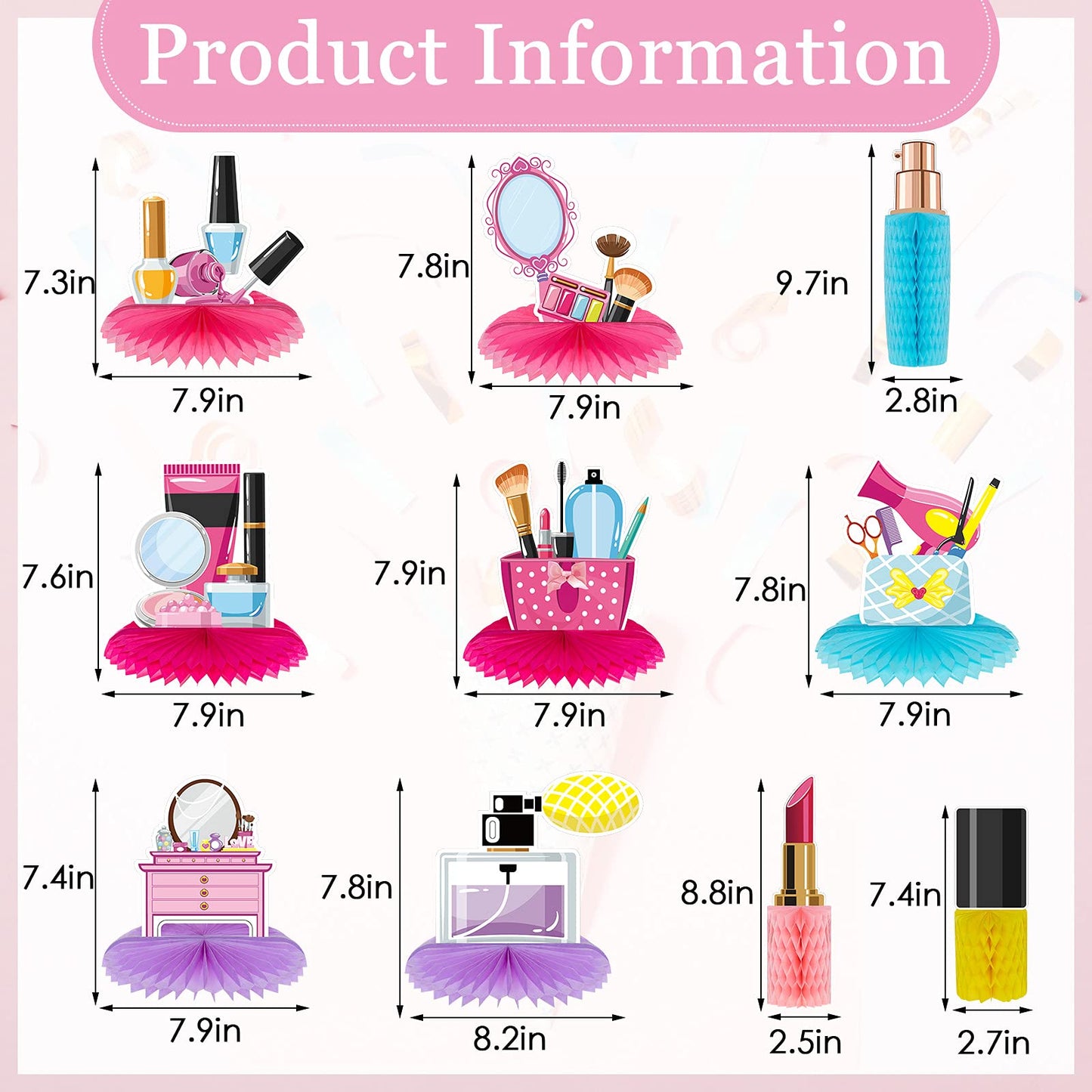 Censen 10-Piece Spa Party Decorations – Honeycomb Centerpieces for Nails, Perfume & Lipstick Theme