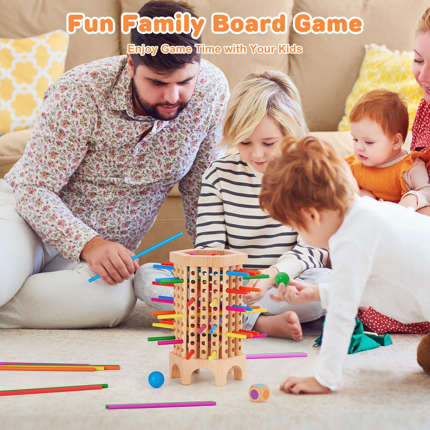 Centtechi Montessori Wooden Board Game – 36 Sticks & 6 Balls for Kids 3-8