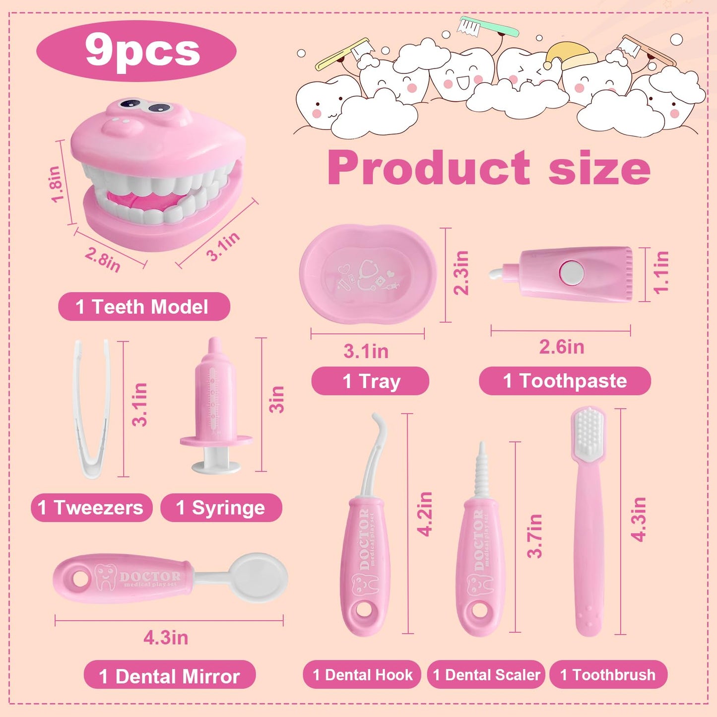 Ceonam 9-Piece Dental Pretend Play Set for Kids | Educational Dentist Kit