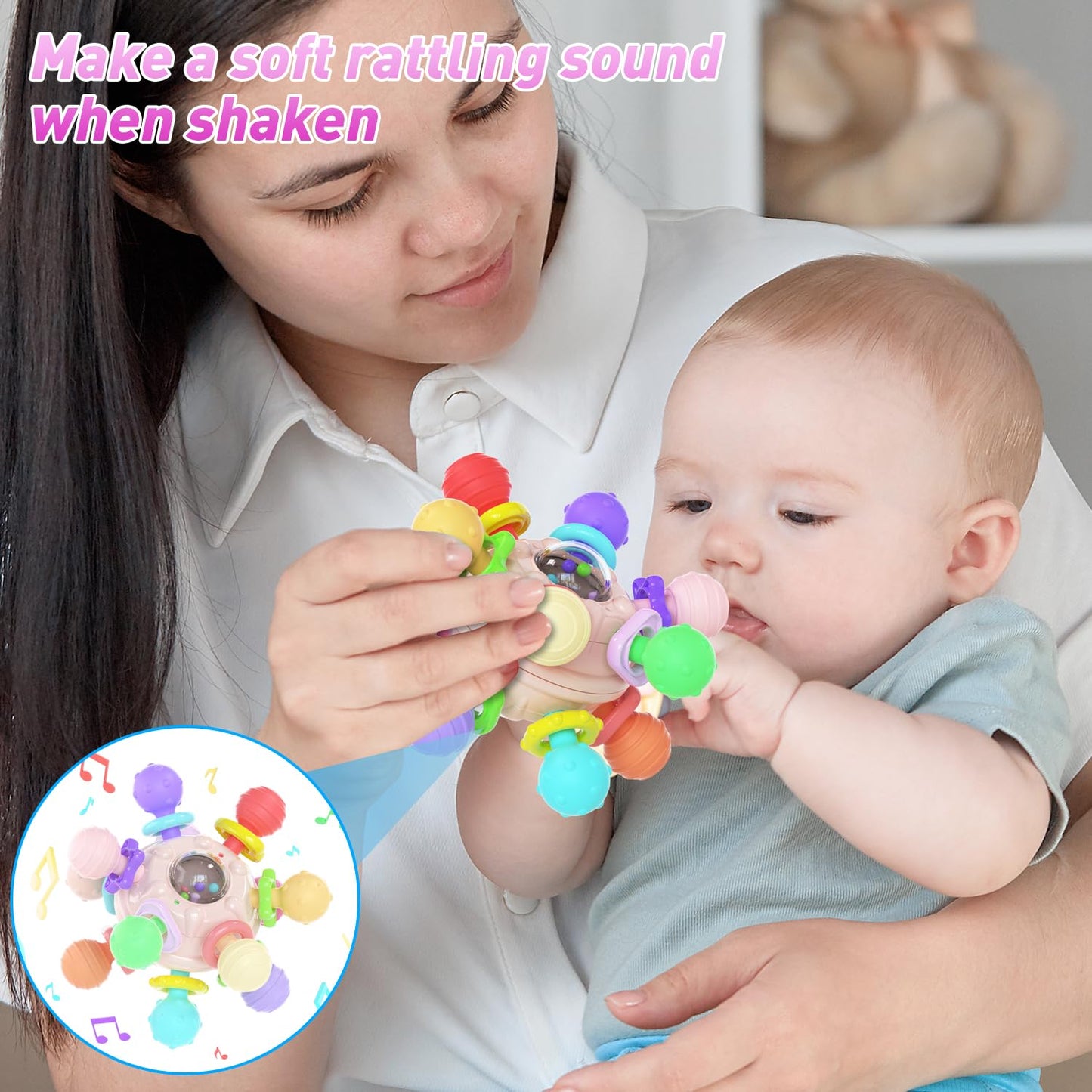 Cerberus Silicone Baby Teether – Montessori Sensory Toy for 0-12 Months (Pink & Multicolor)