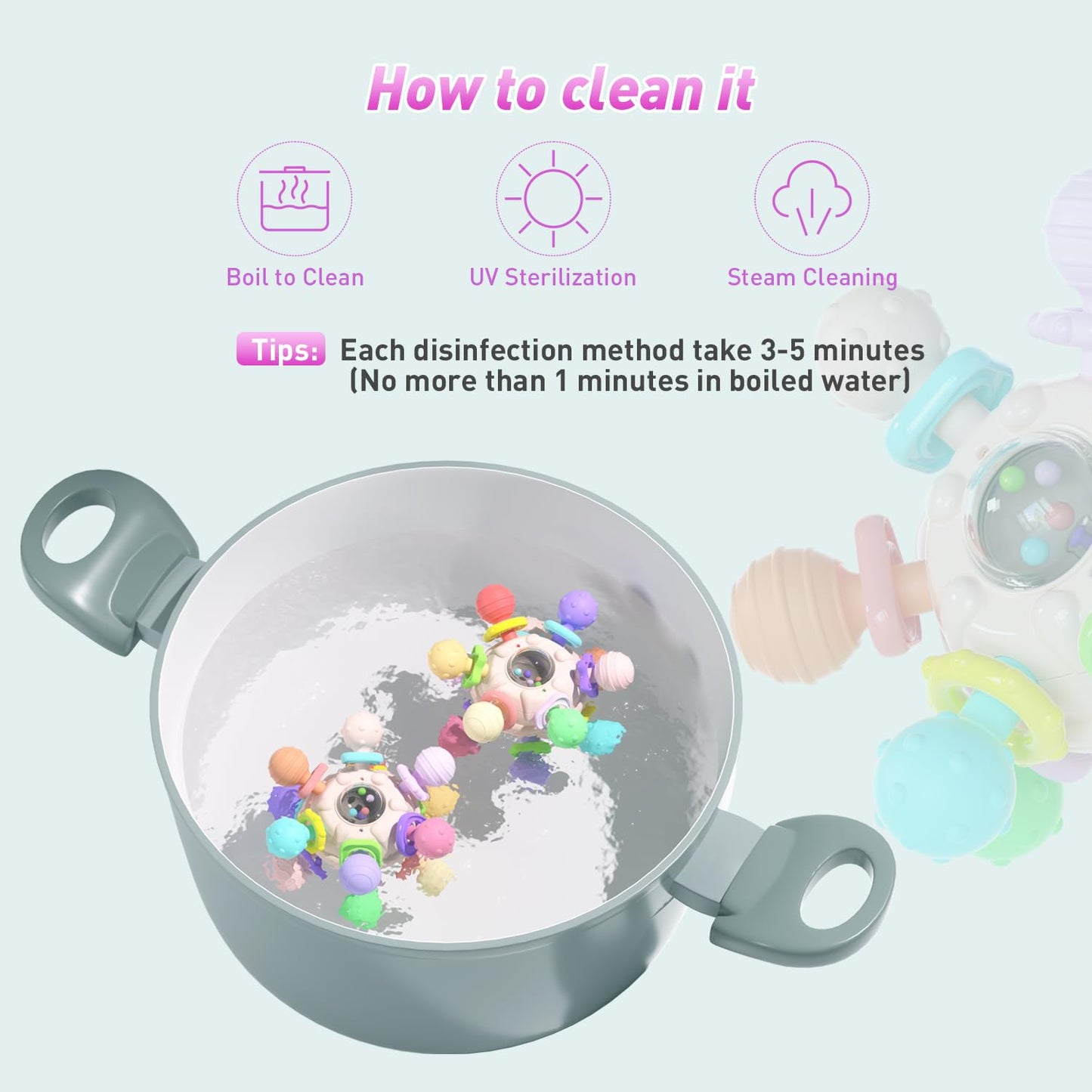 Cerberus Silicone Baby Teether – Montessori Sensory Toy for 0-12 Months (Pink & Multicolor)