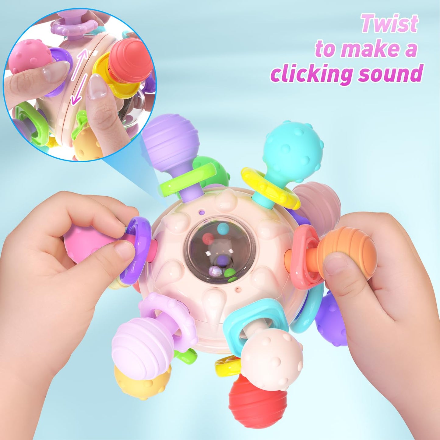 Cerberus Silicone Baby Teether – Montessori Sensory Toy for 0-12 Months (Pink & Multicolor)