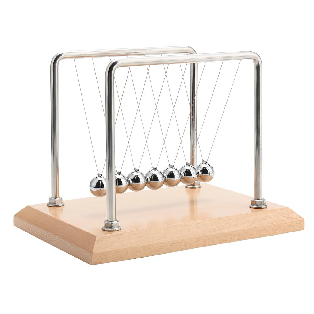 CERROPI Large Newton's Cradle Pendulum – 7 Balls | 50s+ Swing | Beech Base